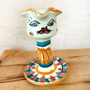 Vintage Candle Holder Unique Hand Painted  Face Art‎ 1 1/4 Alice Wonderland